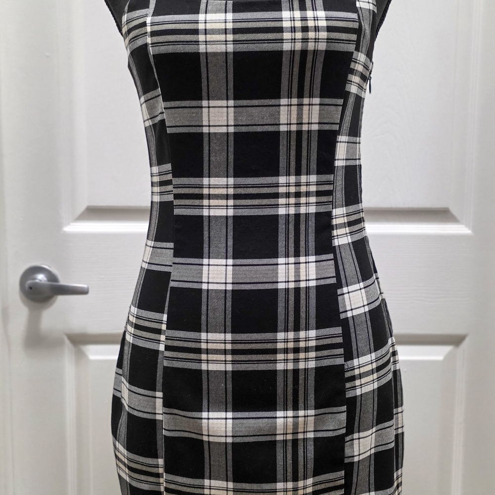 Divided Black and White Sheath Dress Halter Neckline